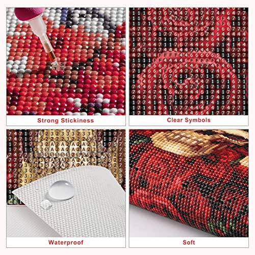 MXJSUA Diamond Painting Skull Kits, 5D Diamond Painting Kits for Adults Beginner, 5D Diamond Art Skull Kits Adults Red Rose Flower Diamond Picture Arts Halloween Skull Gem Arts 30x40cm for Decoration