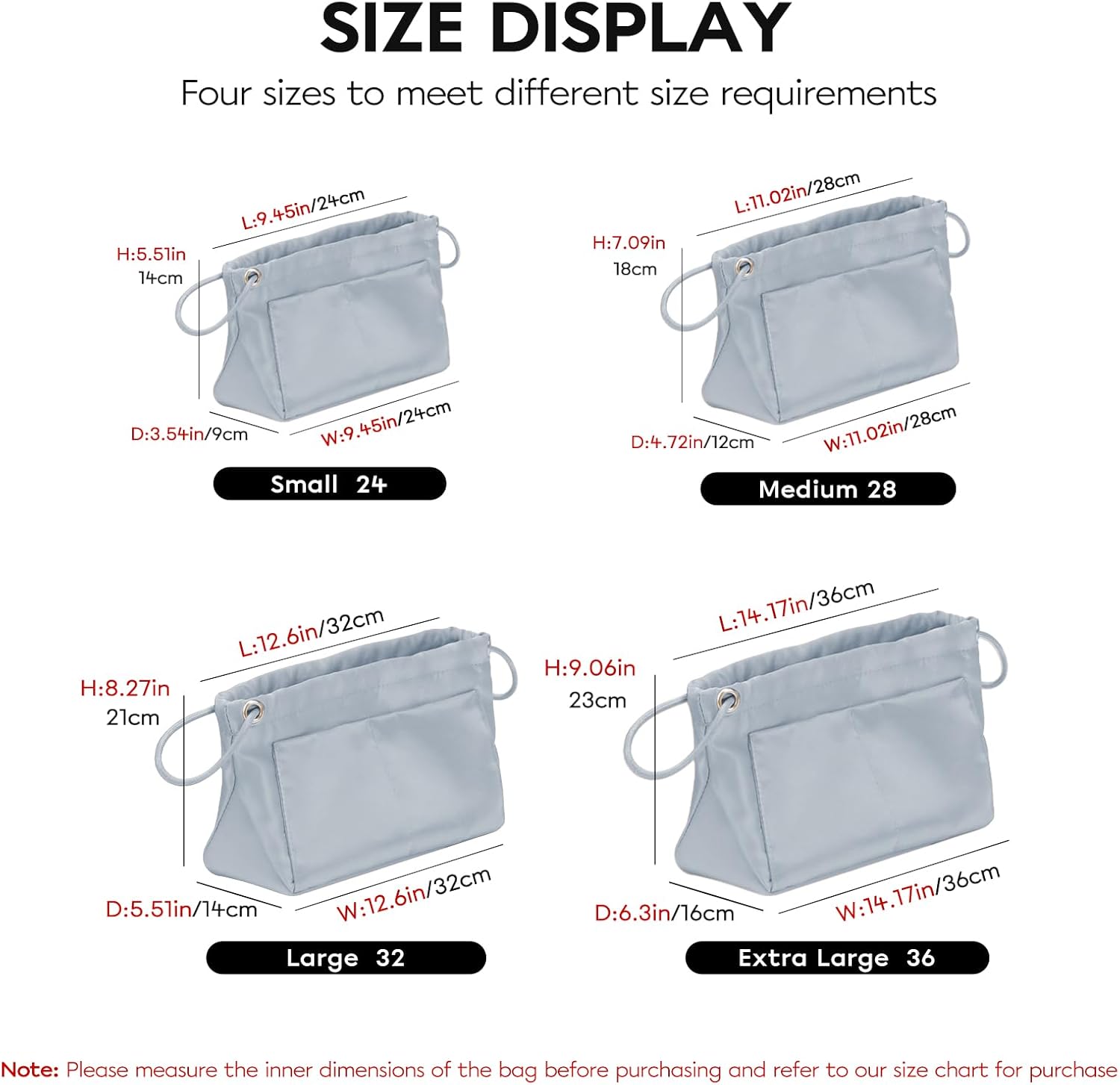 GIVLEFLY Medium Purse Organizer Insert, Satin Fabric Handbag Organizer with Multiple Pockets, Drawstring Tote Bag Organizer Insert, Lightweight Bag Insert for Handbags & Tote Bags，Blue