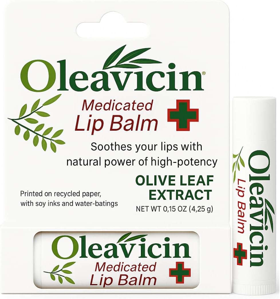 Oleavicin Natural Lip Balm | Dry Lip Relief | Patented Moisturizing Formula for Chapped Lips | Organic Olive Leaf Extract