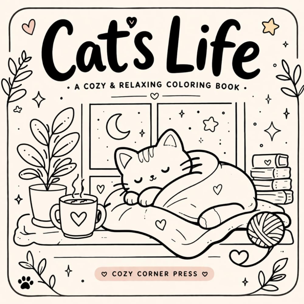 Cat’s Life: A Cozy & Relaxing Coloring Book for Adults and Kids | Simple Cute Cats for Stress Relief: Easy, Minimal, Adorable Cat Scenes for Calm, Mindful Coloring