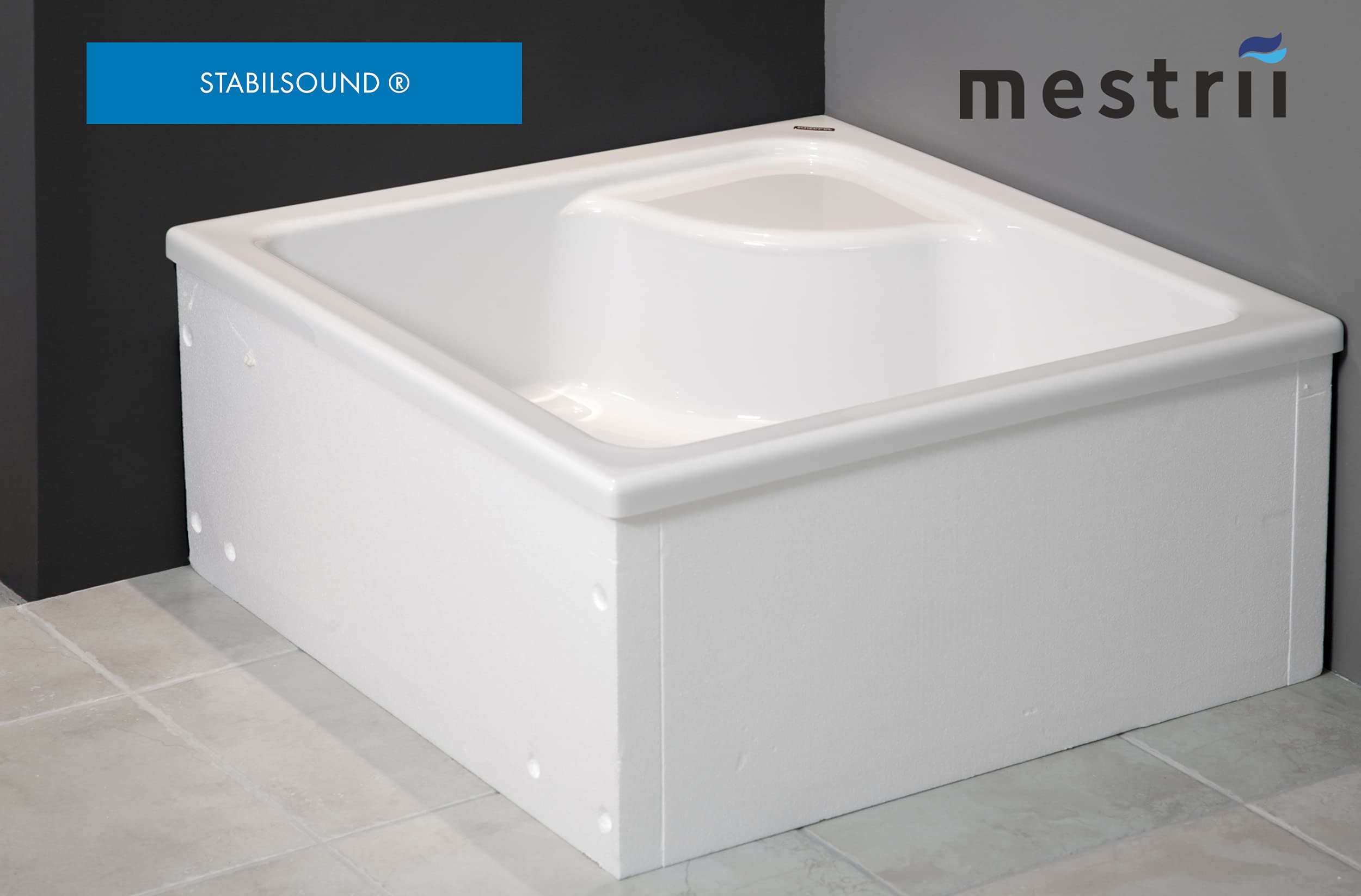 Sellon24® Plato de ducha con soporte, color blanco, estable, liso, soporte de poliestireno, EPS para cabina de ducha, acrílico, cuadrado, R55, se puede enlosar profundamente (80 x 80 x 41 cm)