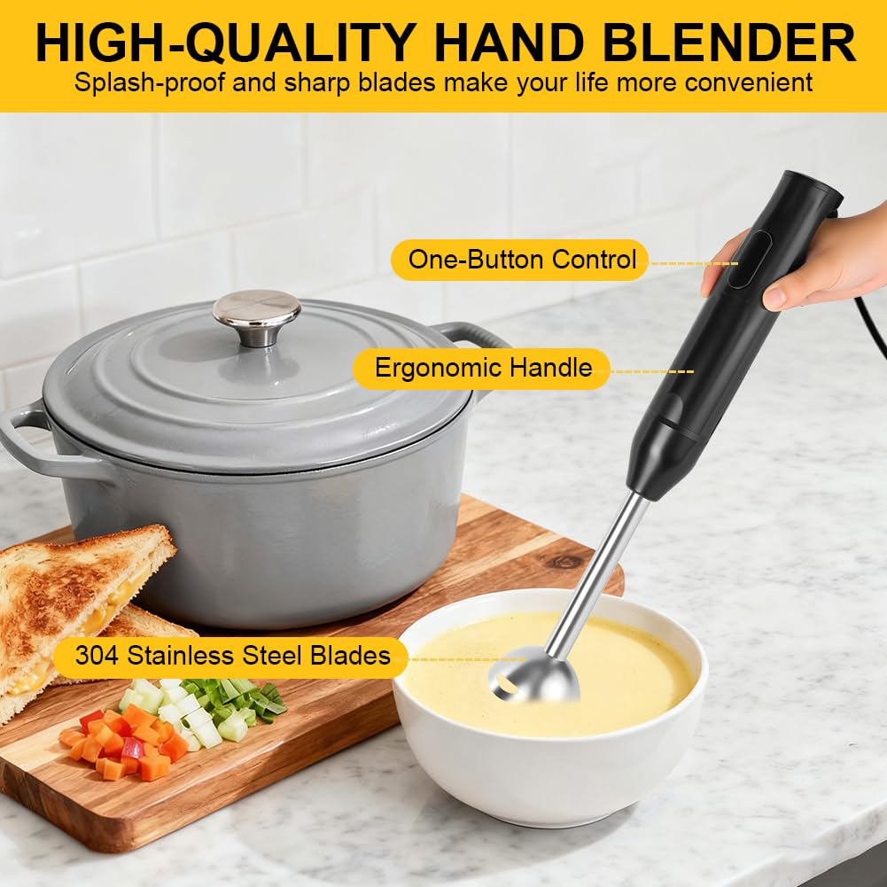AXFEE Stabmixer, 400W Pürierstab Edelstahl, Stabmixer Elektrischer, Purierstabmixer, Pürierstab für Küche, Elektrische Hand Blender für Babynahrung, Salate, Sauce, Püree, Suppen＆Smoothies -Schwarz