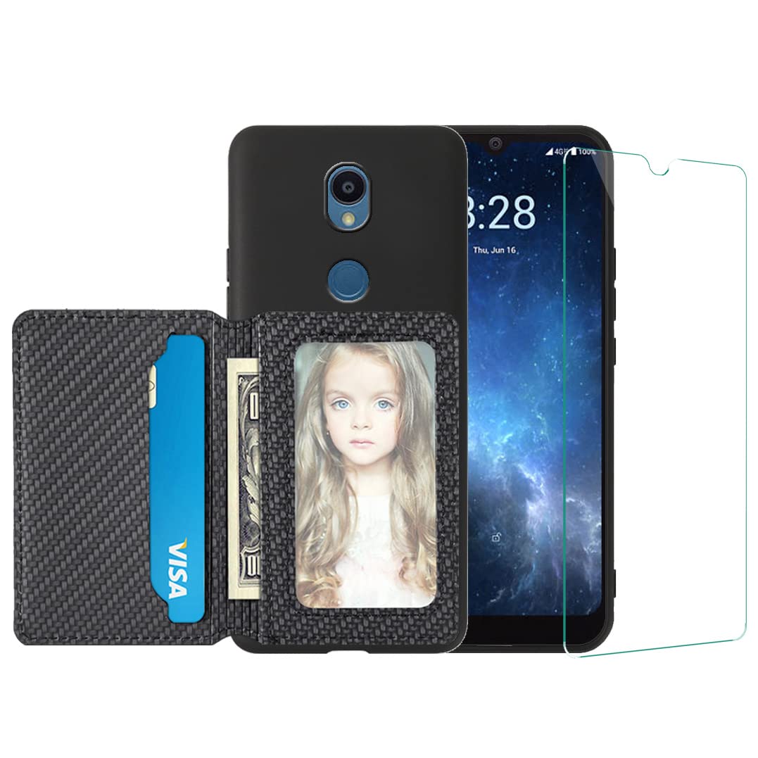 Futanweifor Verizon Sharp Rouvo V Case & Screen Protector | Sharp Rouvo V Phone Case Card Holder | Sharp Rouvo V Glass Screen Protector | Shockproof Protection Slim Wallet Case | Built-in Card Slots