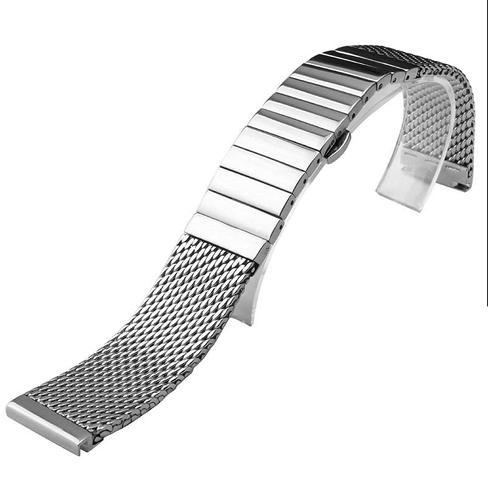 Cinturino a Maglia Singola con Cinturino in Acciaio Inossidabile 18mm 20mm 22mm 24mm Chiusura a Farfalla Sostituzione ML Bracciale (Colore Cinturino: Argento, Larghezza Cinturino: 20mm) (24mm Oro)
