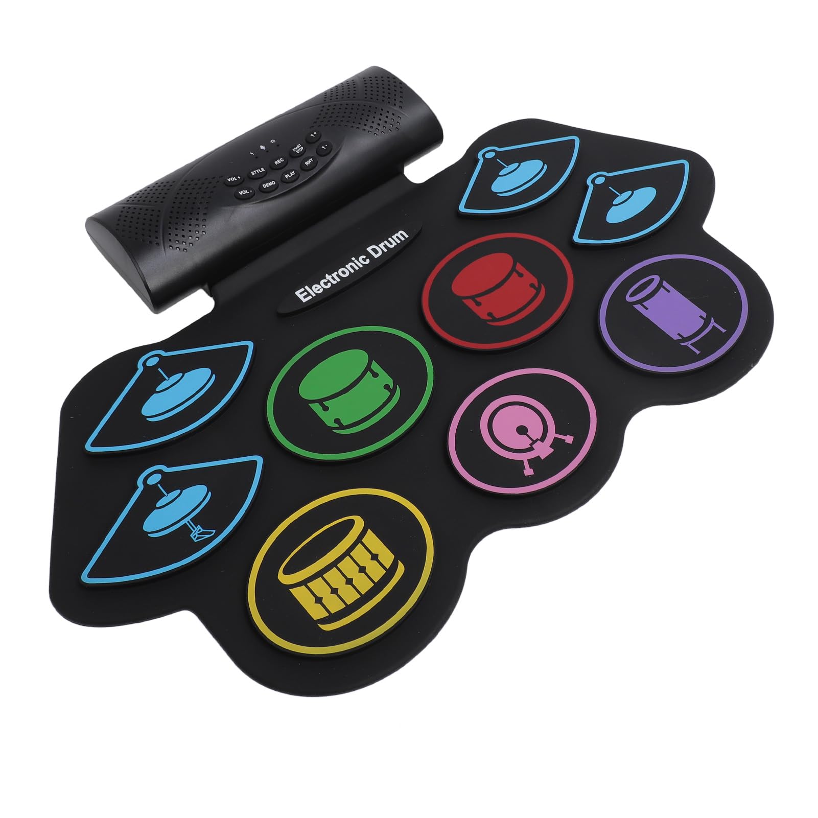 Batería Eléctrica, Portátil Roll Up 9 Pads 2 Pedales BT MIDI Drum Pad, Batería Electrónica con Altavoces Estéreo Incorporados Conector Para Auriculares Recargable Para Principiantes Niños
