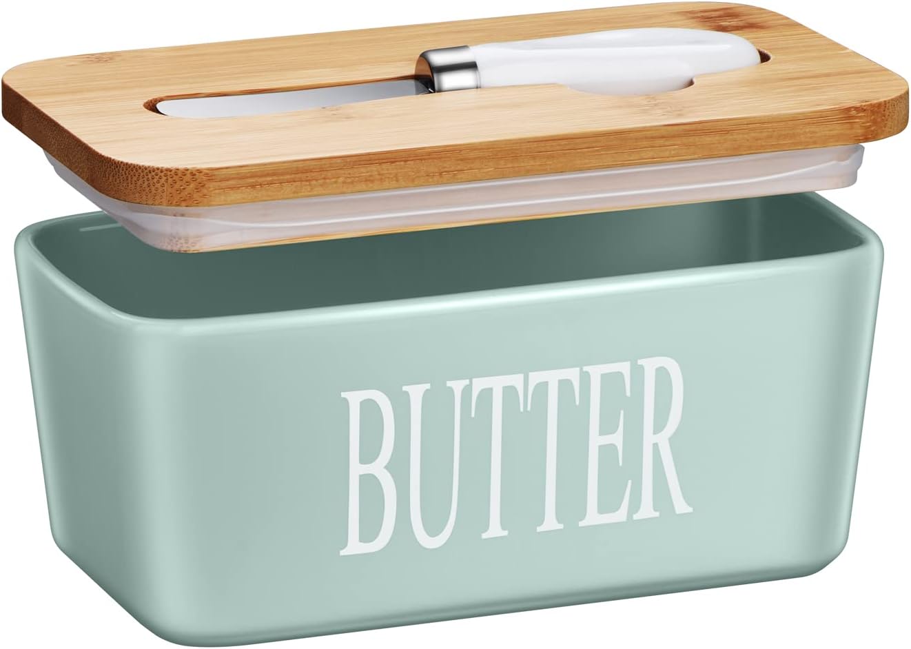 Butter Dish with Lid and Knife, Airtight Black Porcelain