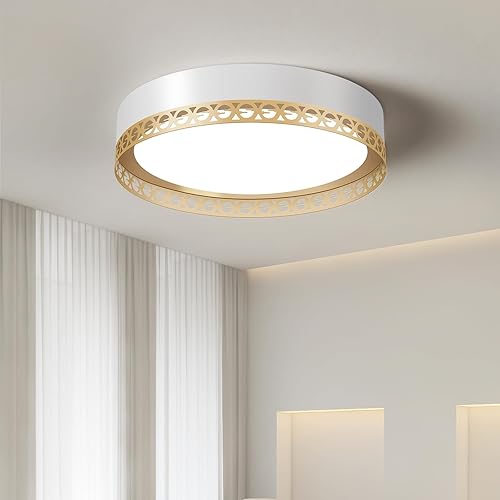 ONESMING Lámpara de techo moderna de montaje empotrado, accesorios de iluminación LED para pasillo, lámpara de techo blanca y dorada para cocina,