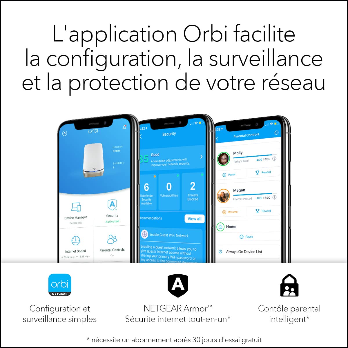 NETGEAR Orbi WiFi 6E Mesh (RBRE960) - Système Quad-Band avec Routeur WiFi 6E, Couvre 225 m² et 200 appareils Vitesses Ultra Rapides de 10,8 Gbit/s (AXE11000) Installation Ultra Simple