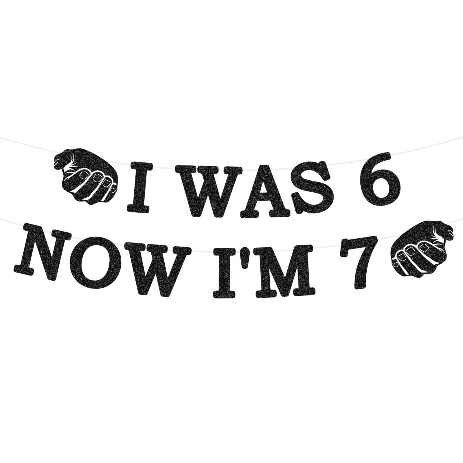 I Was 6 Now I'm 7 Birthday Decorations Banner Party Supplies, Pre Strung Six Seven Theme Sign, I Was 6 Now I'm 7 Decor for Kids Boys Girls 7th Birthday, Glitter Black Party Favors and Gifts