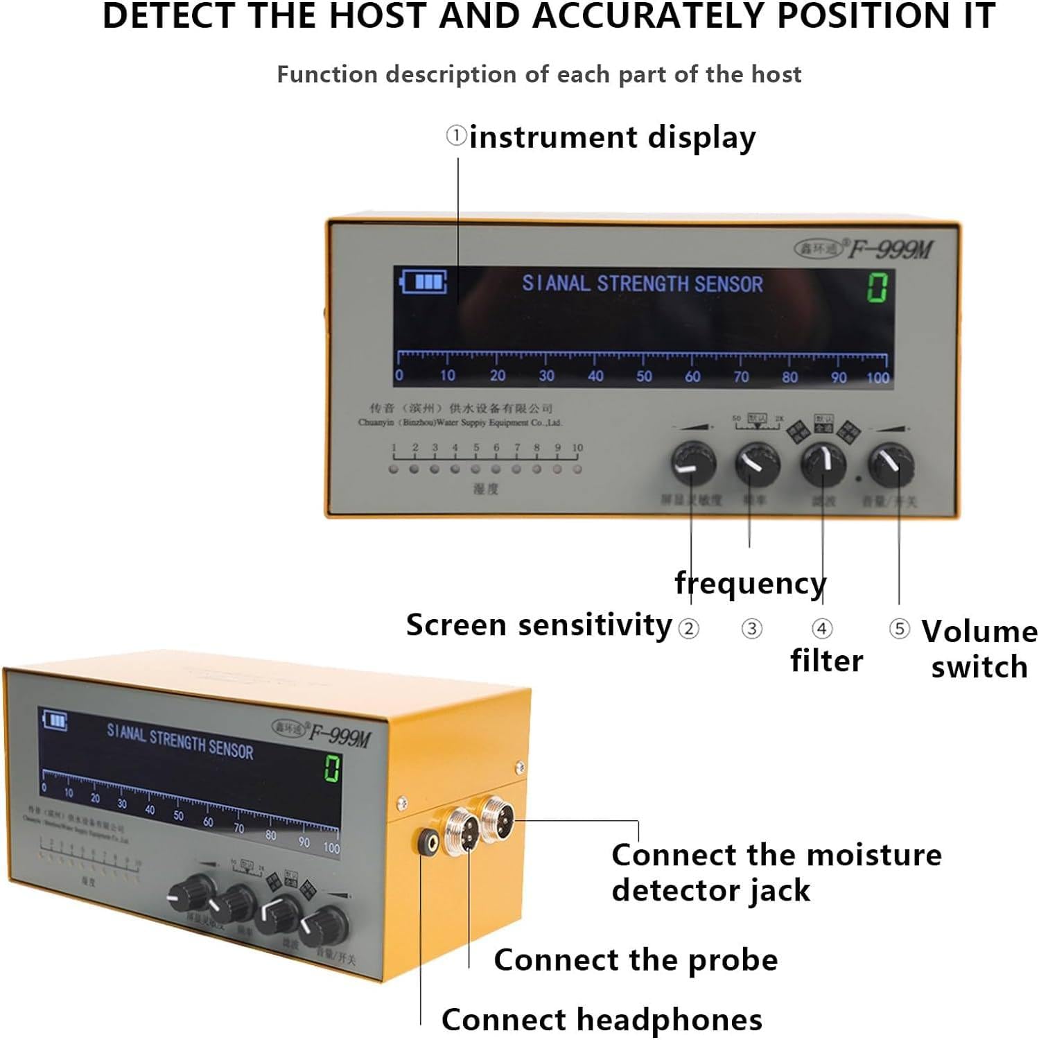 Detector De Fugas De Agua En Tuberías Con Frecuencia Ajustable, Detector De Fugas De Tuberías De Agua, Buscador De Ubicación De Fugas De Agua Subterráneas,F-999M