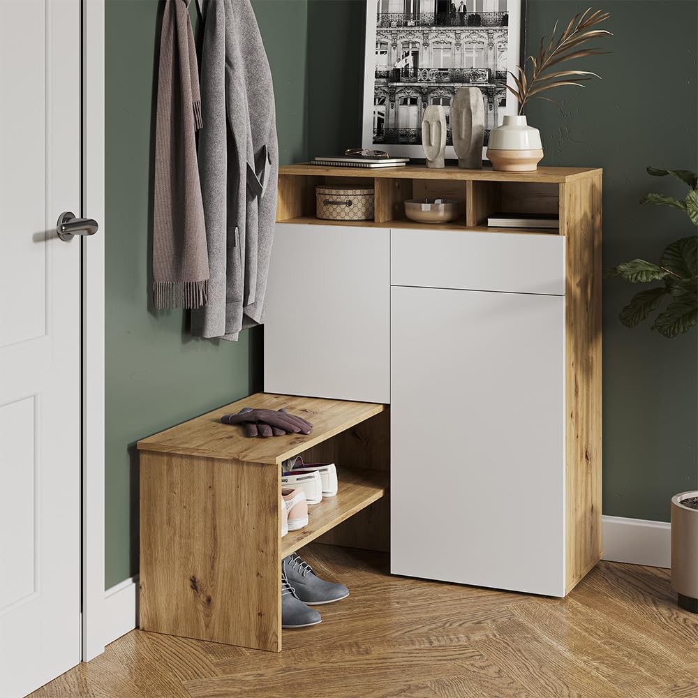 Vicco Schuhschrank Selena, Braun, 124.5 x 102 cm | mit Sitzfläche und variablen Ablageflächen