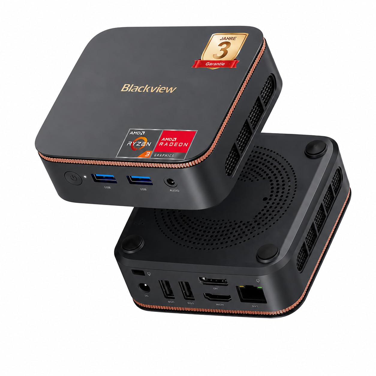 Blackview MP20 Mini PC, AMD Ryzen 3300U, 16GB DDR4 512GB SSD, Windows 11 Pro Mini Desktop PC, kompakter Tower PC Ersatz, 4K Dual Display HDMI + DP, 5Ghz WiFi, Gigabit LAN, VESA, 3 Jahre Garantie