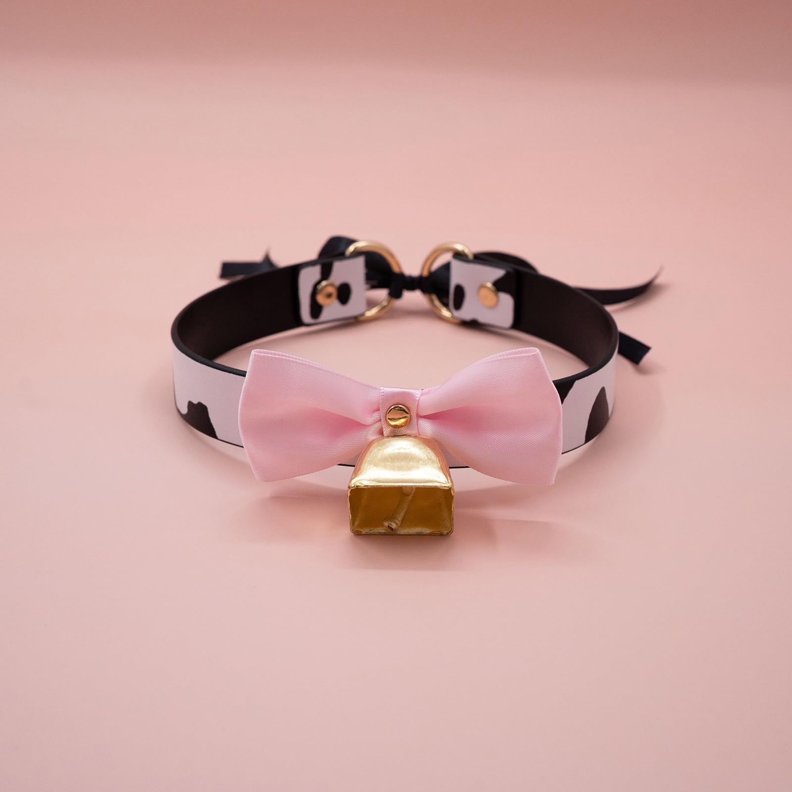 paloli Basic Cow Print Bell Collar Choker Necklace for women: Black Pink Bow