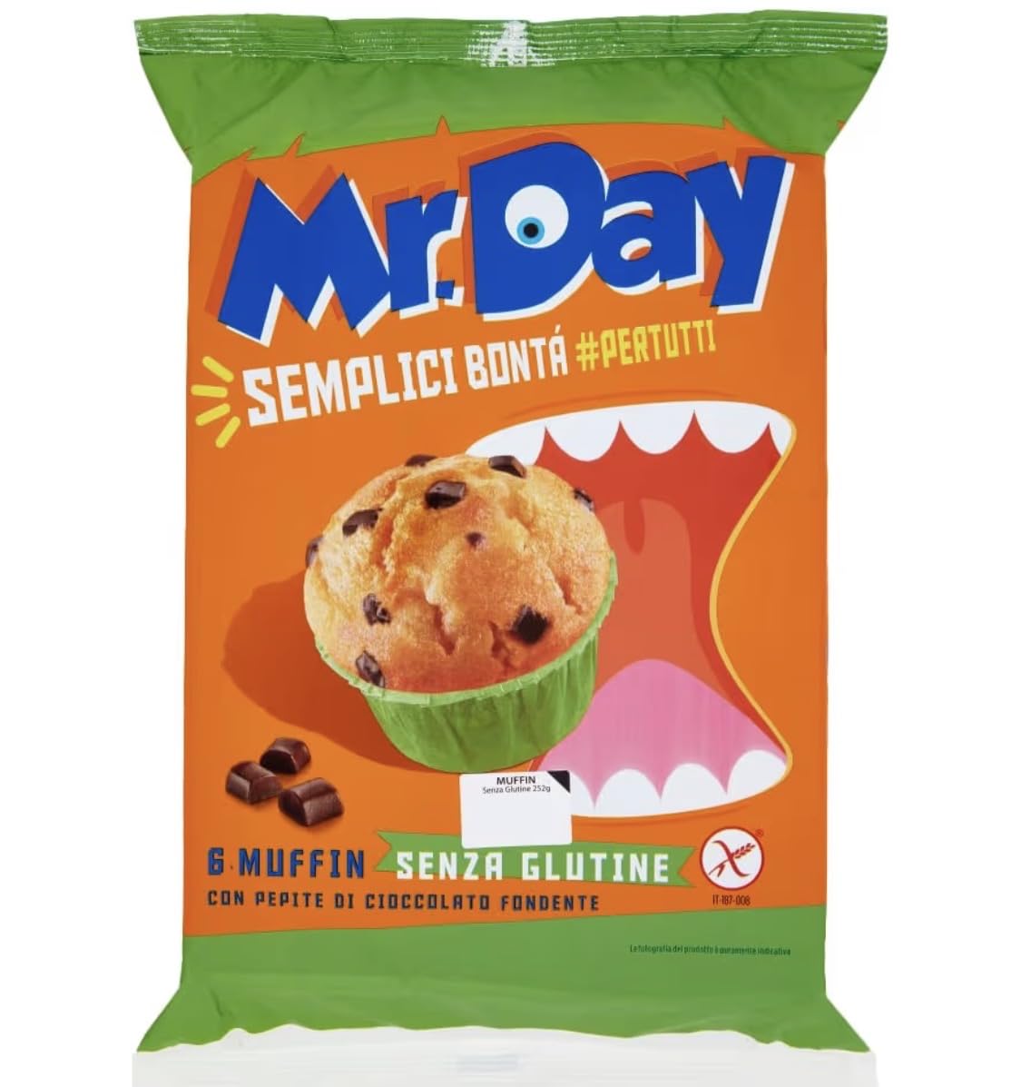 Mr. Day Muffin con Pepite di Cioccolato Fondente, Senza Glutine (Gluten Free) 252g [BOX da 6 Confezioni]
