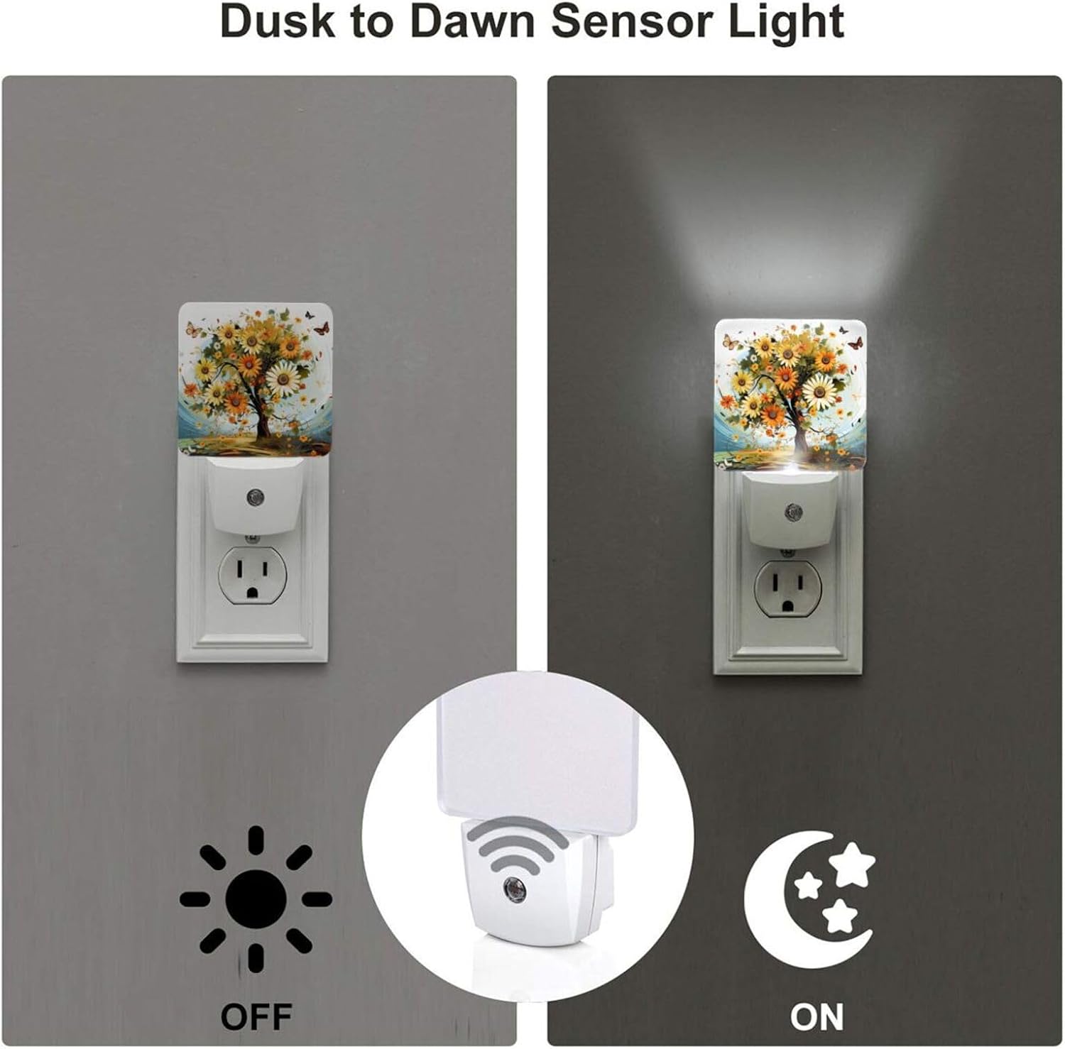 2 Pack Daisies Butterflies Ladybugs Insect Night Light Plug in Dusk to Dawn Sensor LED Night Lights Plug into Wall Modern Night Lamp with Smart Sensor Automatic Nightlights for Kids Room Bedroom Decor image 3