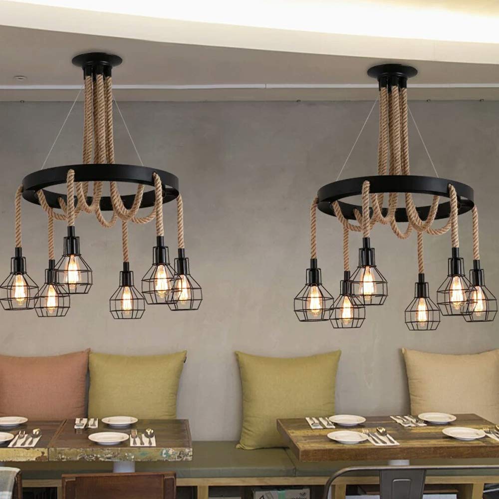 Lampadario Industriale A 6 Luci - Design Vintage Regolabile, Cavo 2m, Portalampada E27, Per Soggiorno - Foto 3