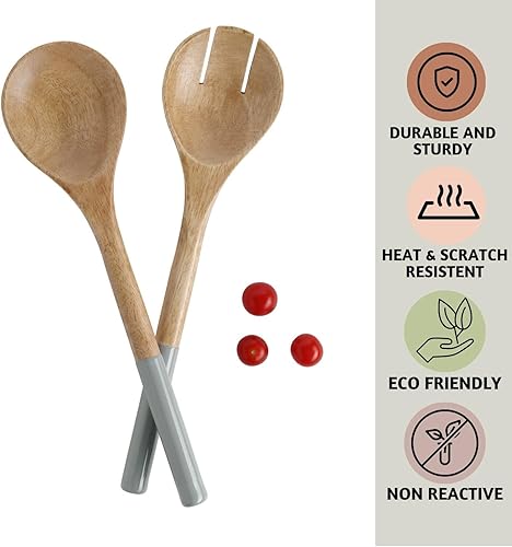Miniatura 10 de Folkulture Servidores de ensalada o pinzas para ensalada, utensilios de madera para servir ensalada, juego de cuchara y tenedor de 12 pulgadas,