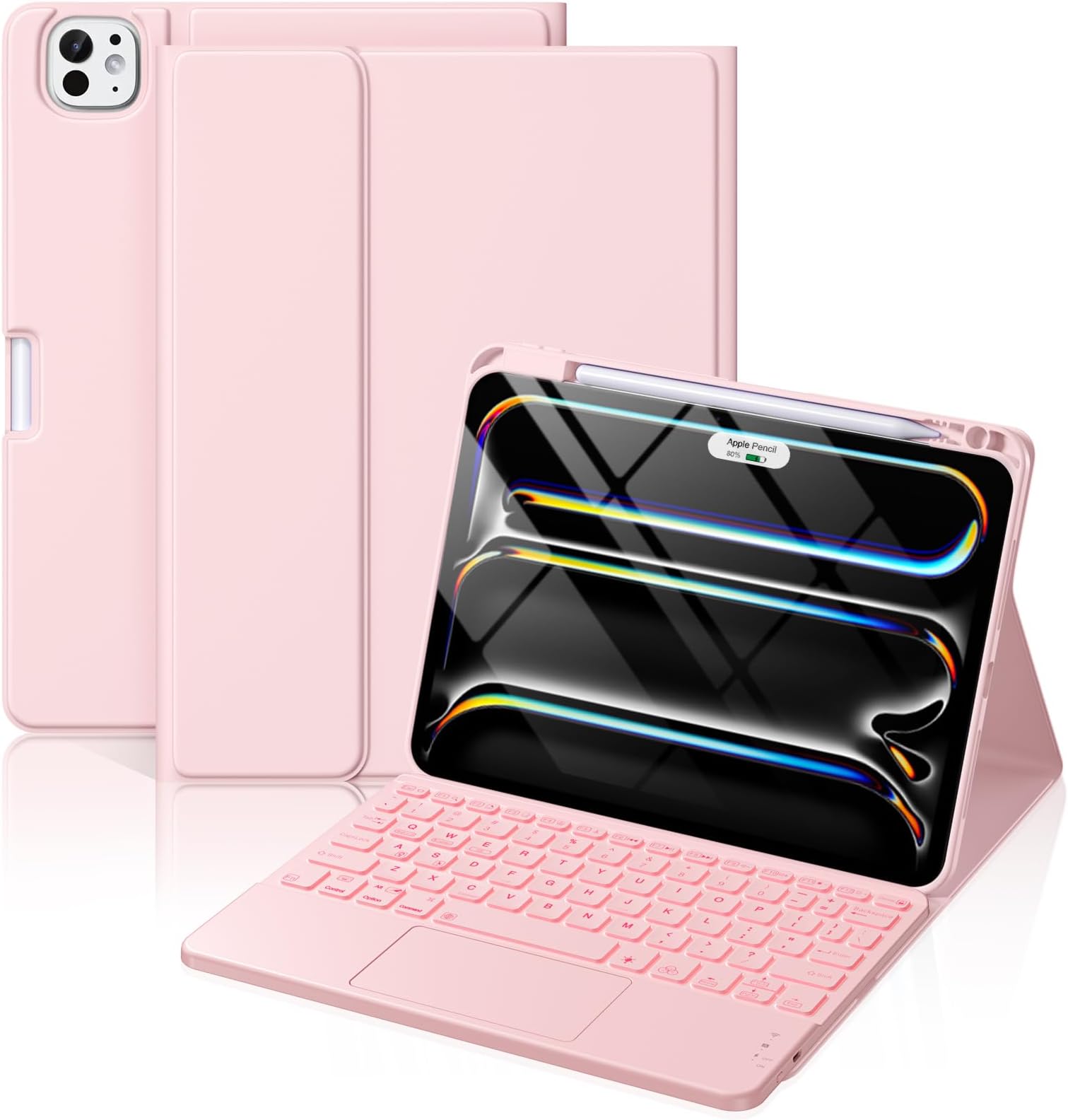 Hamile for iPad Pro 11-inch Case with Keyboard (M5/M4) - Magnetic Wireless Detachable Keyboard with Multi-Touch Trackpad 7 Colors Backlit Stain Proof Folio Cover for Pro 11 Inch 2025 2024 - Light Pink