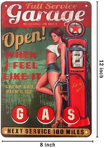 Miniatura 2 de AOYEGO Letrero de hojalata con texto en inglés "Pin Up", de servicio completo, para garaje, sexys, mujeres, con texto en inglés "Stand Leaning
