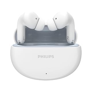 PHILIPS TAT1269 True Wireless in-Ear Earbuds with Mic, 13mm Drivers, BT 5.4, 40H Playtime, IPX5, Fast Charging, TouChannel Controls, Voice Assistant, Mono Mode, LED Indicator (White)