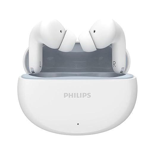 PHILIPS TAT1269 Bluetooth Truly Wireless in Ear Earbuds with mic, 13mm Drivers, BT 5.4, 40H Playtime, IPX5, Fast Charging, Touch Controls, Voice Assistant, Mono Mode, LED Indicator (Bright White)