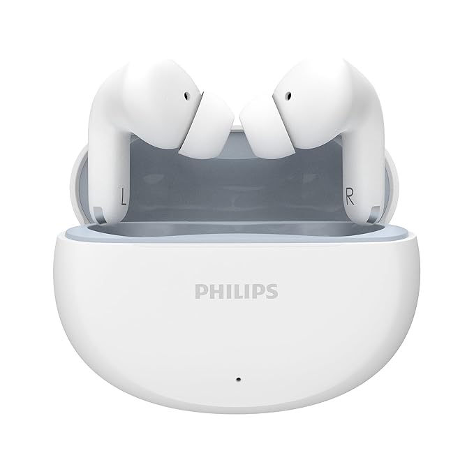 PHILIPS TAT1269 Bluetooth Truly Wireless in Ear Earbuds with mic, 13mm Drivers, BT 5.4, 40H Playtime, IPX5, Fast Charging, Touch Controls, Voice Assistant, Mono Mode, LED Indicator (Bright White)