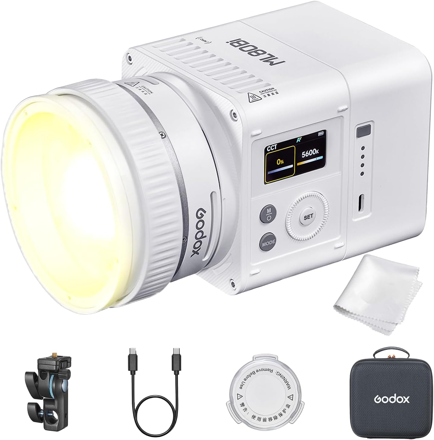 Godox ML80Bi Portable Bi-Color LED Video Light, 2800K–6500K 29600Lux@1m CRI96+ TLCI96+, Compact LED w/ML-BA Battery 6600mAh, 11 FX, APP Control & USB-C Power for Studio, Portrait & Outdoor Filming