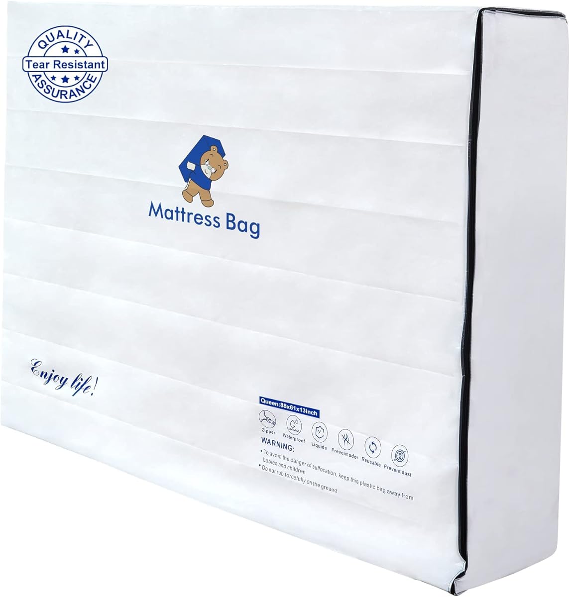 Plastic Mattress Bag for Moving Storage, 6 Mil Waterproof Zippered Mattress Cover, Mattress Protector for Moving Supplies - Queen Size