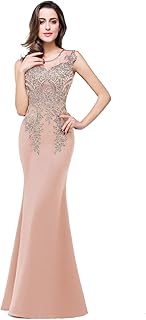 Babyonline Mermaid Style Evening Dresses Beaded Sheer Backless Long Formal Gowns