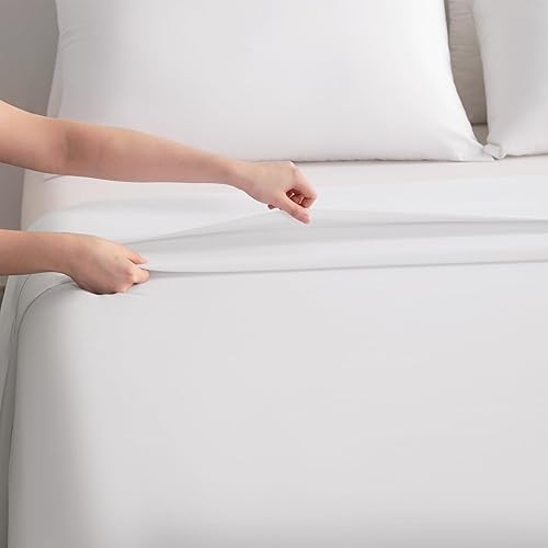 Vista 5 de BEDSUM Sábana encimera de microfibra tamaño individual, de lujo, 1800 hilos, resistente a las arrugas y a la decoloración, color blanco