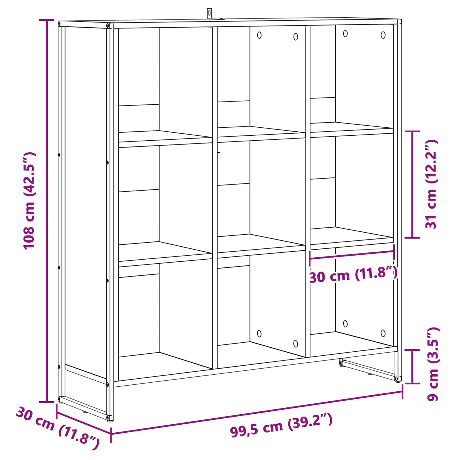 Libreria in legno con gambe in acciaio, 99,5 x 30 x 108,5 cm, grigio Sonoma, sistema di scaffale aperto per soggiorno, ufficio, cameretta dei bambini, salvaspazio, con molto spazio e