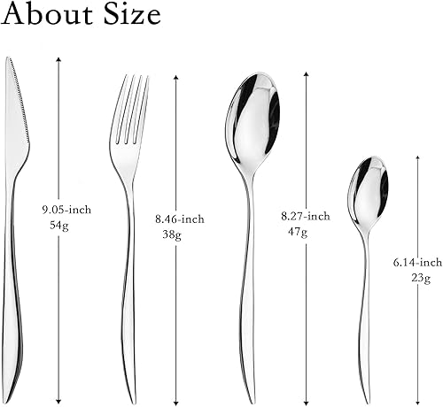Miniatura 3 de JASHII Juego de cubiertos de acero inoxidable 304, juego de cubiertos plateados, 24 piezas, diseño moderno, regalo de inauguración de la casa,