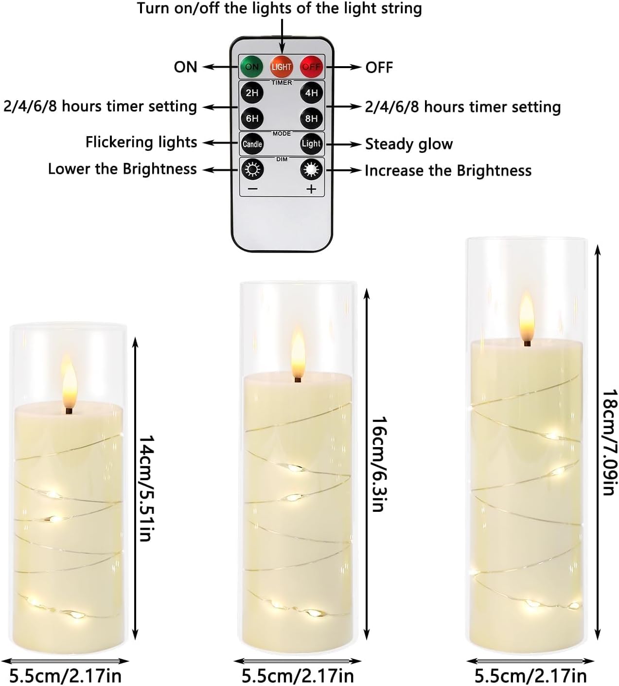 24-Piece Ivory Flameless LED Candles with Remote, Embedded Fairy Lights for Christmas Decor. Battery-Powered with Timer, Safe & Elegant for Cozy Romantic Home, Wedding, Party.