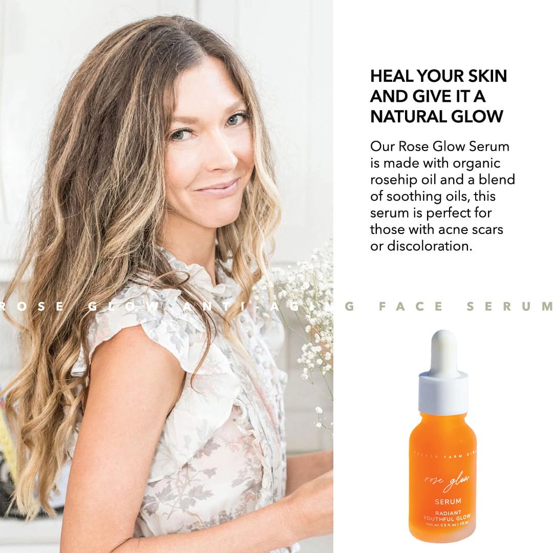Pretty farm girl Rose Glow Serum - Radiant Youthful Glow - For Anti-Aging, Acne Scars, and Discoloration - Skin Healing - All Skin Types - Facial Use - 1 oz