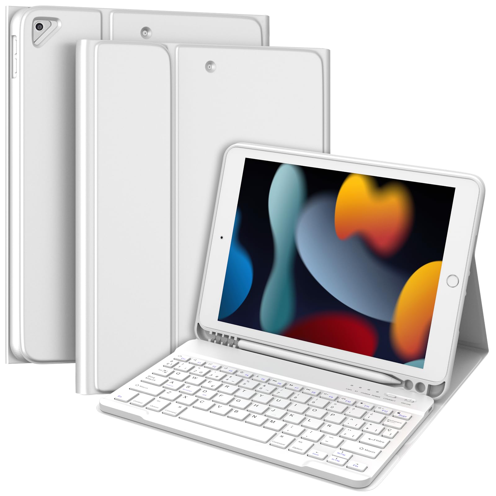 TQQ Funda Teclado iPad 9 generación con Porta lápices Incorporado, Desmontable Español Ñ Teclado para iPad 10.2" 9ª/8ª/7ª Gen, iPad Pro 10.5" 2017, iPad Air 3 2019