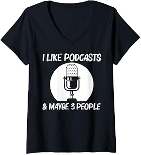 Womens Cool Podcast For Men Women Podcaster Microphone Station V-Neck T-Shirt