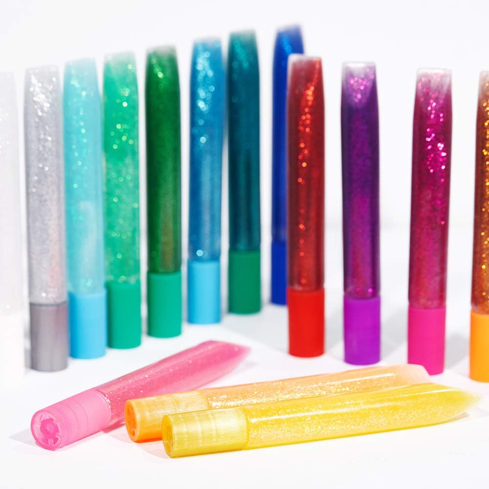 TBC The Best Crafts 50-Count Washable Glitter Glue Pack(525ml), Non-Toxic Glitter Pens with Glue for Kids, Glitter Writing Glue Pens Bucket, Arts and Crafts Projects, Classroom Posters, Art Supplies