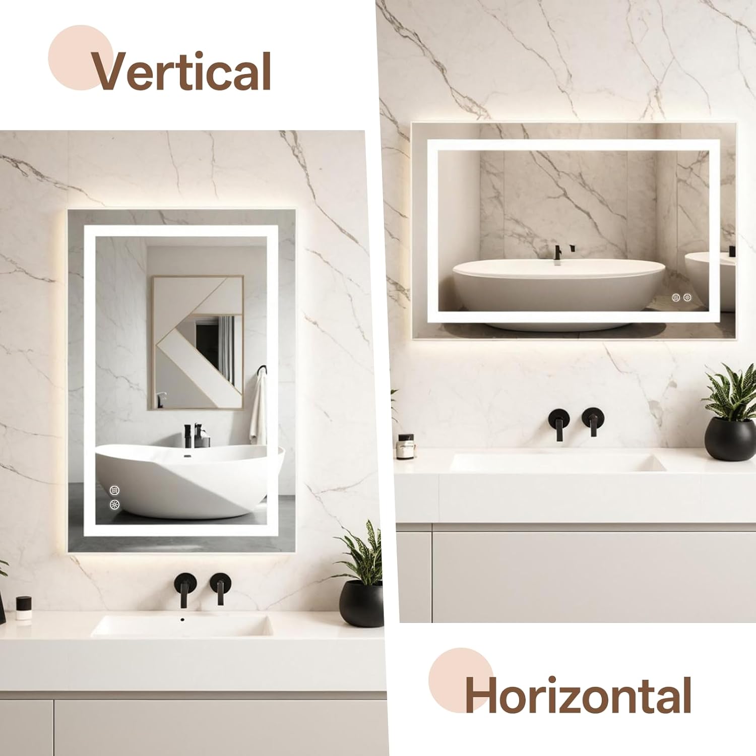 MISSDAY LED Bathroom Mirror,24x36 Inch Gradient Front and Backlit LED Mirror for Bathroom, 3 Colors Dimmable CRI>90 Double Lights, IP54 Enhanced Anti-Fog, Hanging Plates Vanity Mirror with Lights