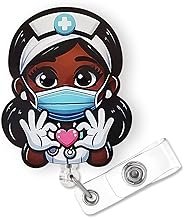 Cute Black Girl Badge Reel Retractable for African American Nurse Nursing RN LPN & Medical Assistant | Funny Black Girl Nurse ID Badge Holder with Alligator Clip & 24” Durable Nylon Cord | Acrylic
