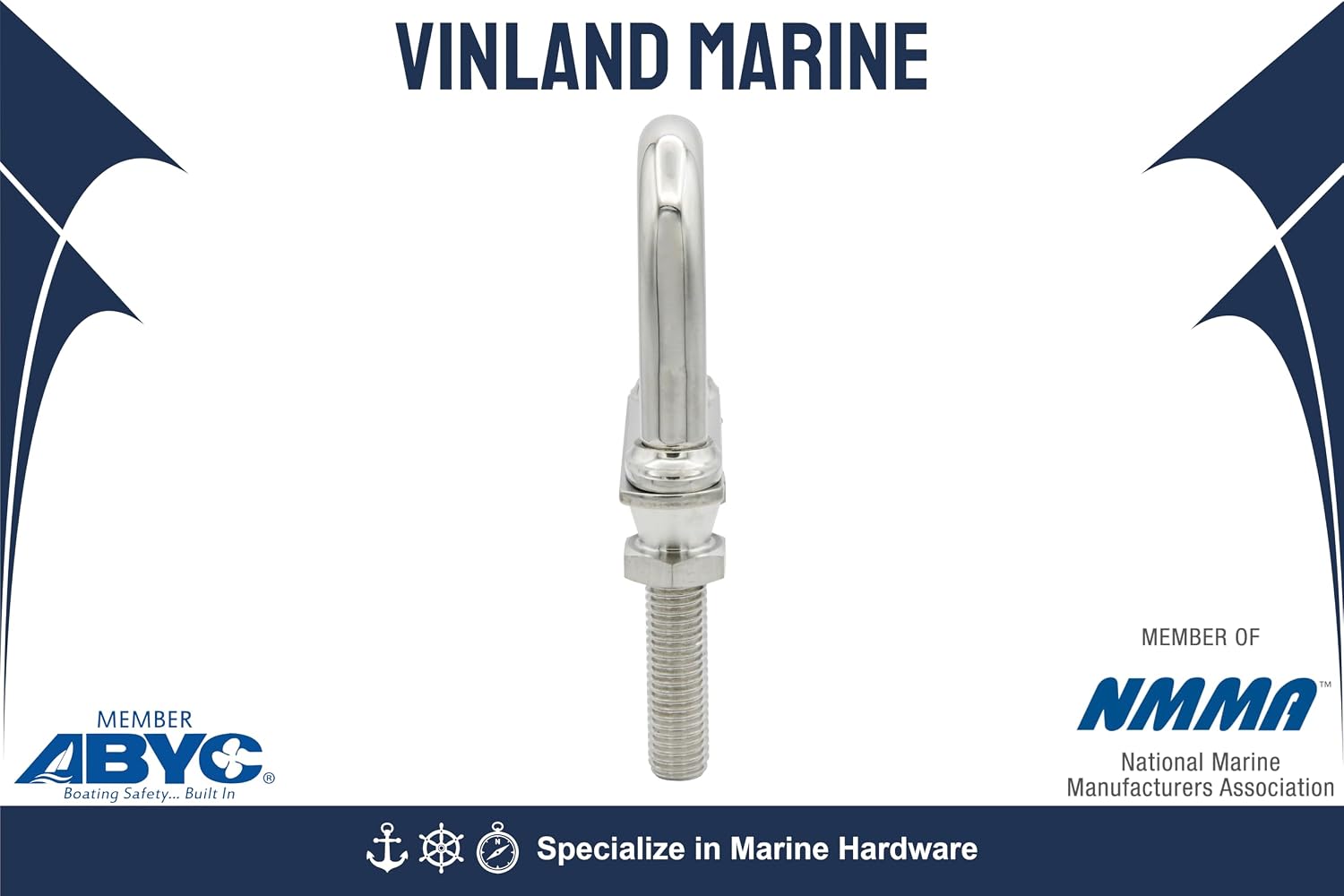 Vinland Marine Anti-Theft Bow Eye w/Taper Safety Lock Nut 1/2" (M12) Stock (4-3/4") Length, 6000 lbs Capacity AISI Heavy Duty Class III 316 Stainless Steel, Anti Theft Nuts and Bolts, Boat Bow Eye