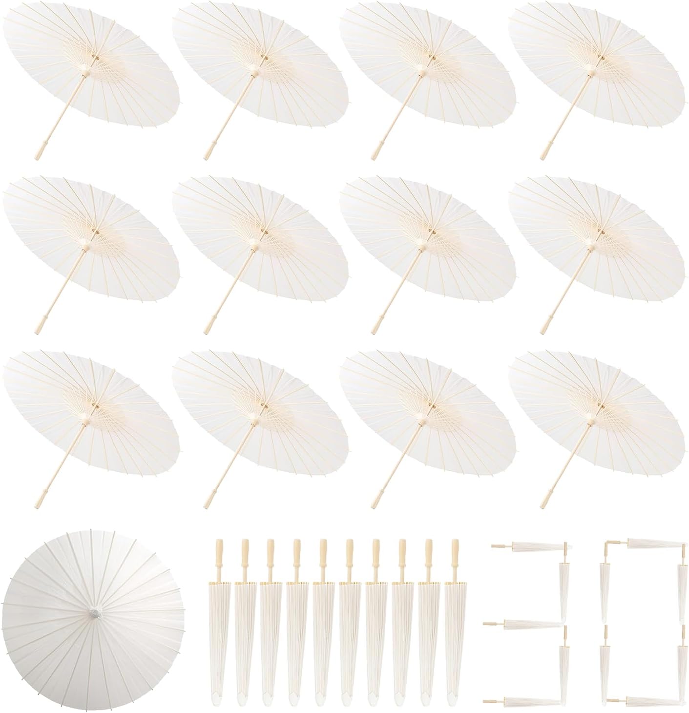 10PCS 33 Inch Wedding Paper Umbrellas Groomsman White Paper Parasol Umbrella DIY Sun Beach Umbrellas Wedding Photo Props (White)