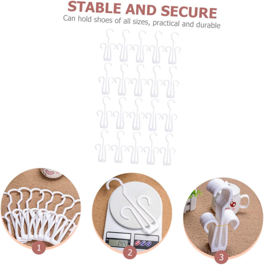 Veemoon 2sets Double Hook Design Plastic Shoes Rack Hangers Storage Organizer for Hook up Hangers Sliers Drying Racks 20pcs*2