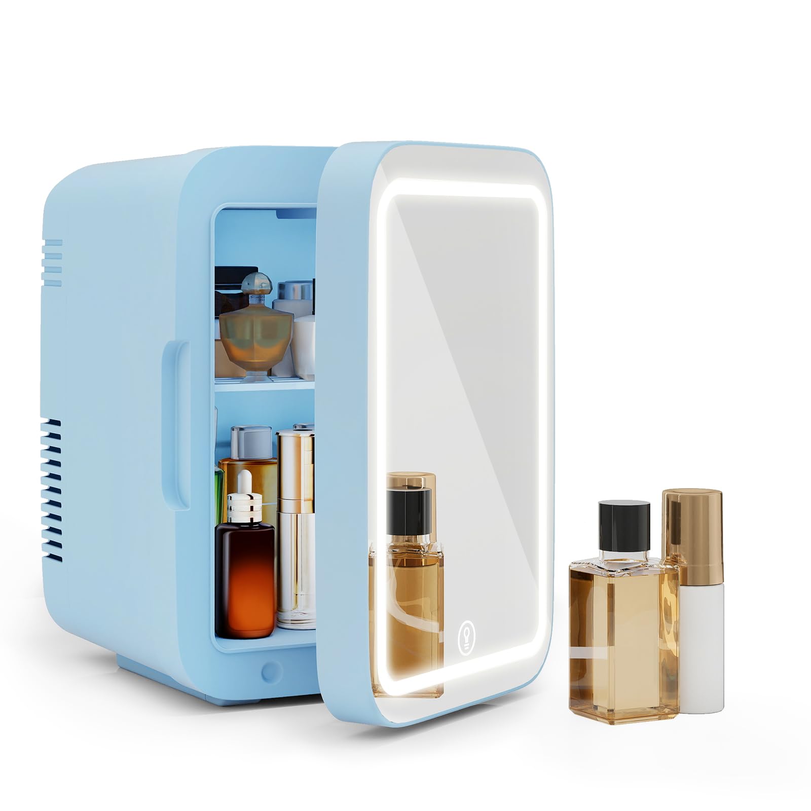 eklipt - Mini Fridge with Dimmable LED Mirror (4 Liter/6 Can), AC/DC Portable Beauty Fridge, for Refrigerating Makeup, Skincare and Food, Bedroom, Office and Car, White — view 11