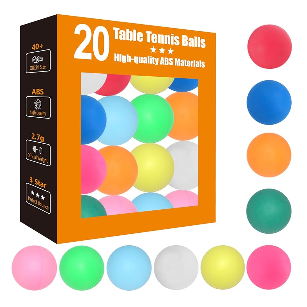 meizhouer Colored Ping Pong Balls: 20 Pack 3 Star ABS - Durable & High Bounce for Kids Adult Practice(Pack of 20 Colored)