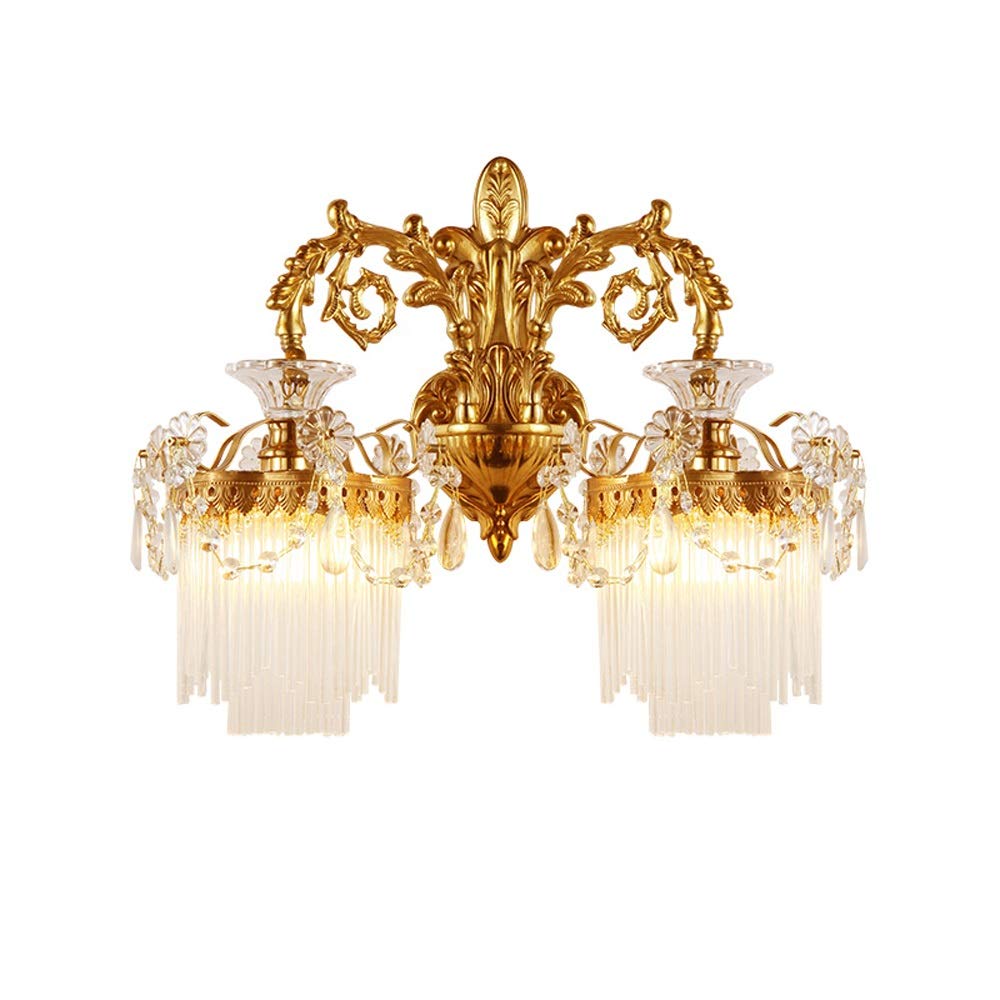HPTHLY Wall Mounted Light Luxury Bedroom Wall Lamp Decoration Living Room Wall Sconce Room Art Decor Fixtures Lighting Brass Wall Light Stairs Corridor Villa(2Lights)