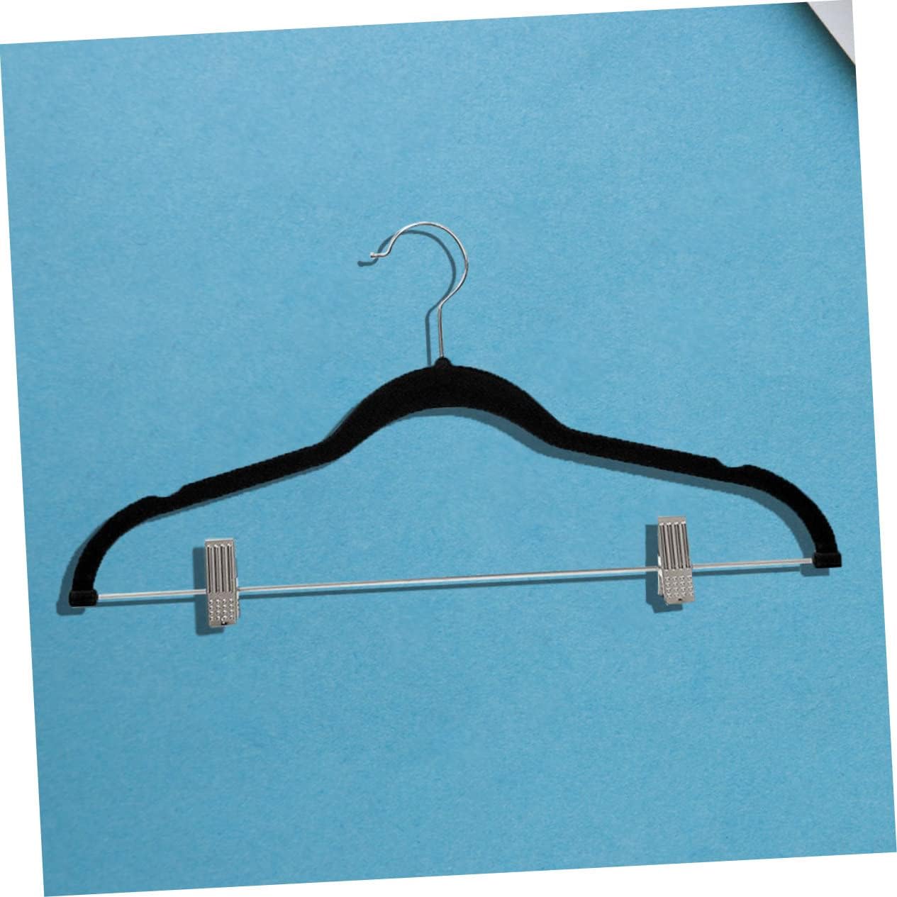 8-Pack Non-Slip Flocked Clothes Hangers with Clips for Coats Jackets Pants and Dresses Black Plastic Hangers for Adults Space-Saving Design Tidy Storage