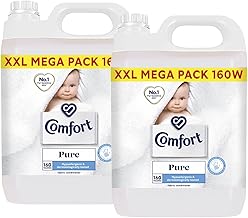 Comfort Pure Fabric Conditioner XXL Mega Pack Fabric Softener Washing Liquid, Hypoallergenic and Dermatologically Tested Suitable for Sensitive Skin, 2 Packs of 160 Washes 5L