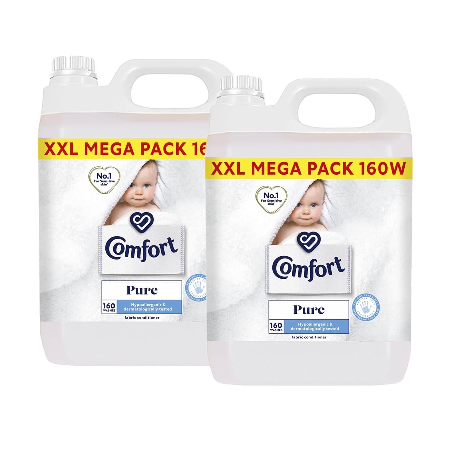 Pure Fabric Conditioner XXL Mega Pack Fabric Softener Washing Liquid, Hypoallergenic and Dermatologically Tested Suitable for Sensitive Skin, 2 Packs of 160 Washes 5L