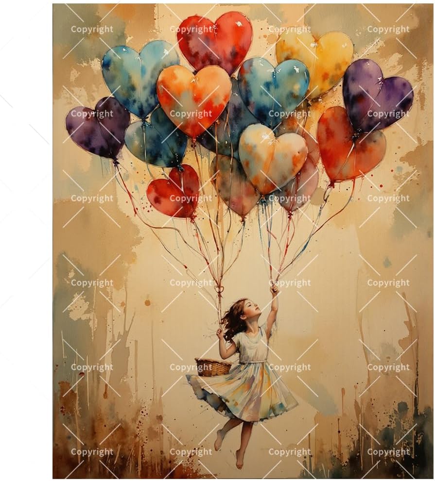 Whimsical Paint by Numbers Kit for Adults - DIY Girl with Heart Balloons Painting on Canvas, Acrylic Paint Set, Suitable for Beginners, Art for Home Decoration or Gifts(16X20IN Framed)