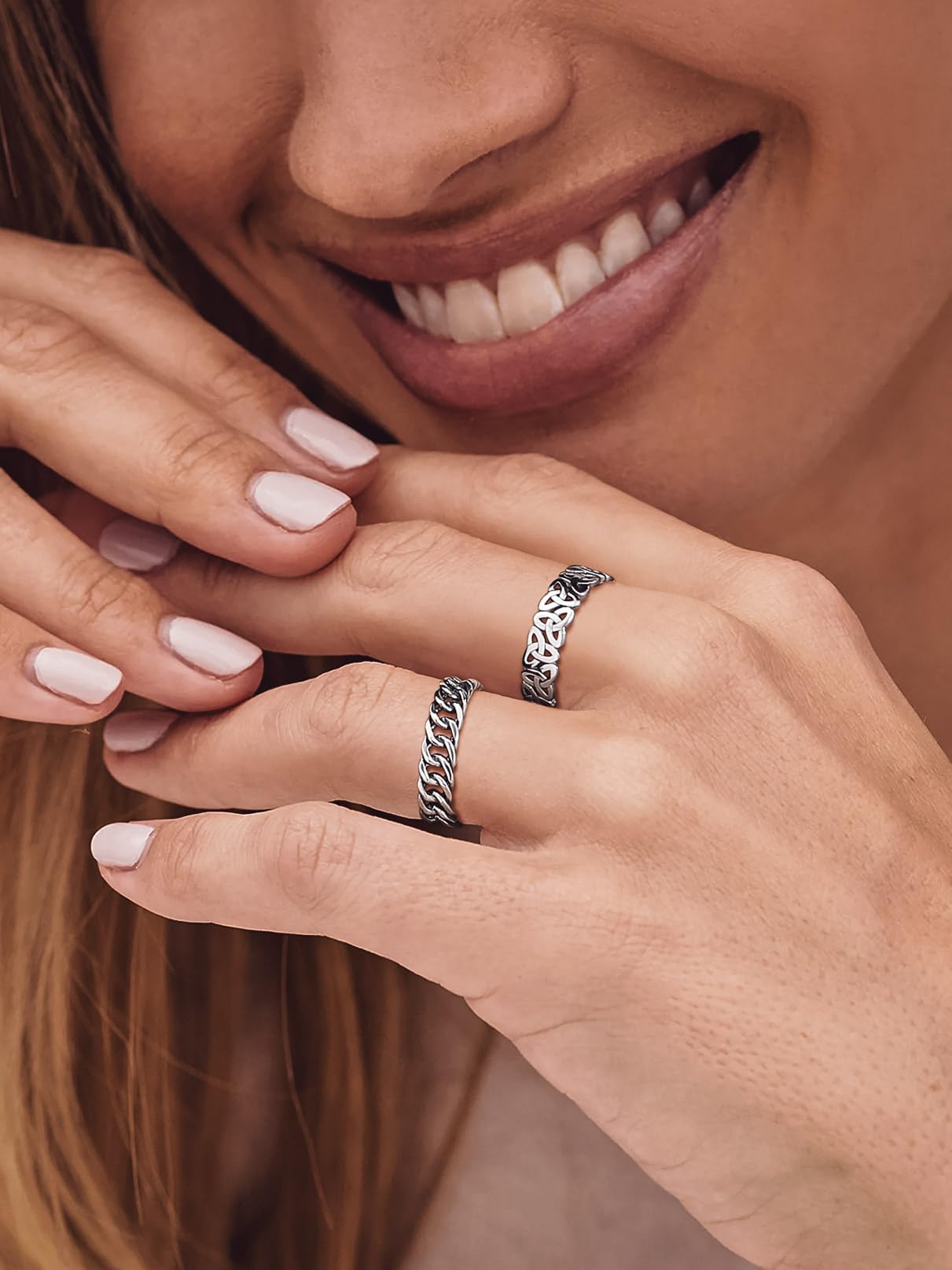 Bandmax Anillo Plata Cadenas de Mujeres Anillo Dedos Compromiso Boda Talla 52mm - 69mm